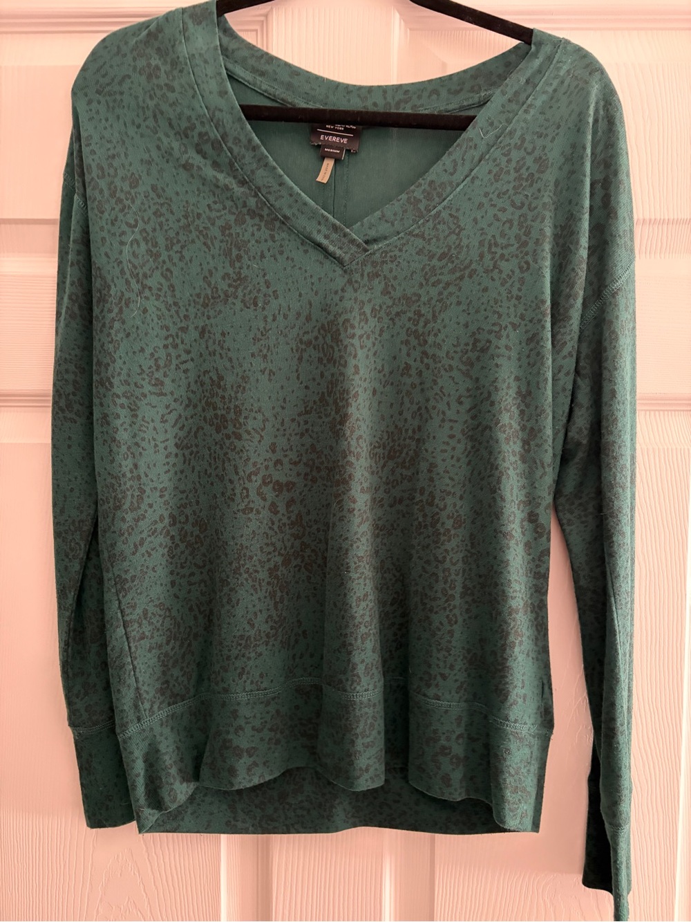 Evereve Teal Green V-Neck Leopard Print Top